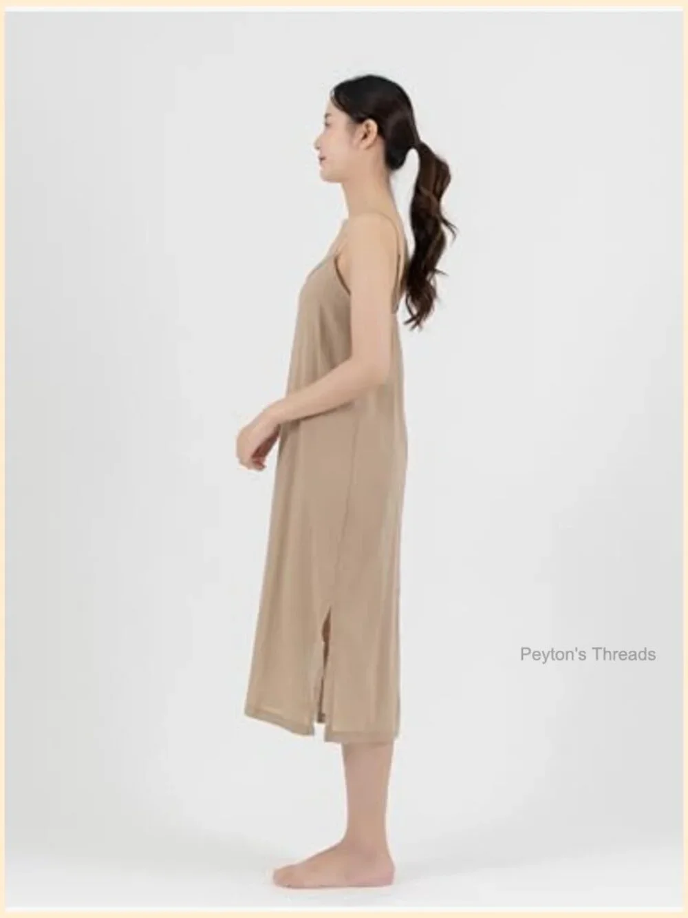 Midi Length Cotton Full Slip Under Dress Adjustable Spaghetti Strap